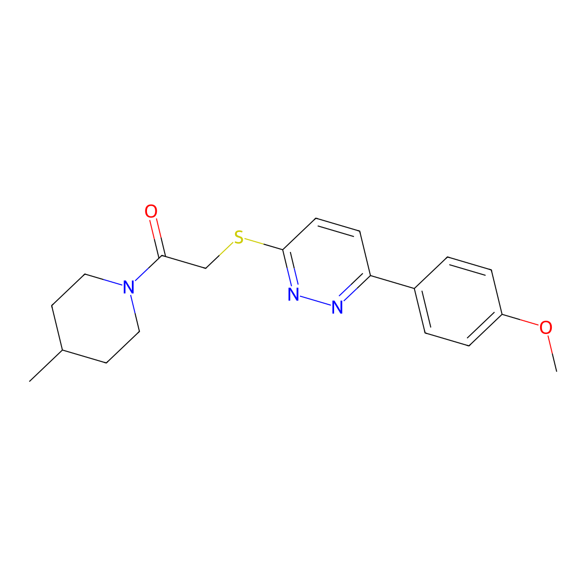 2-((6-(4-Methoxyphenyl)pyridazin-3-yl)thio)-1-(4-methylpiperidin-1-yl)ethanone molecular structure, CAS 626223-20-9