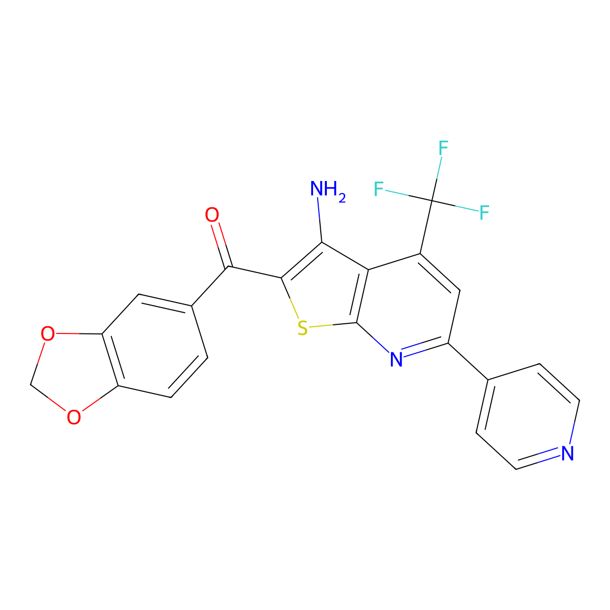2-(2H-1,3-benzodioxole-5-carbonyl)-6-(pyridin-4-yl)-4-(trifluoromethyl)thieno[2,3-b]pyridin-3-amine molecular structure, CAS 626225-23-8
