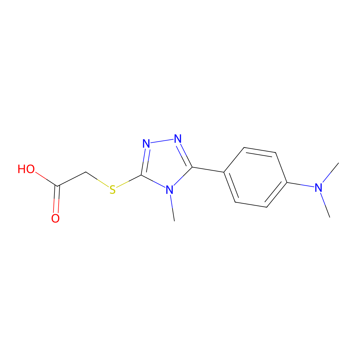 2-((5-(4-(Dimethylamino)phenyl)-4-methyl-4H-1,2,4-triazol-3-yl)thio)acetic acid molecular structure, CAS 626225-61-4
