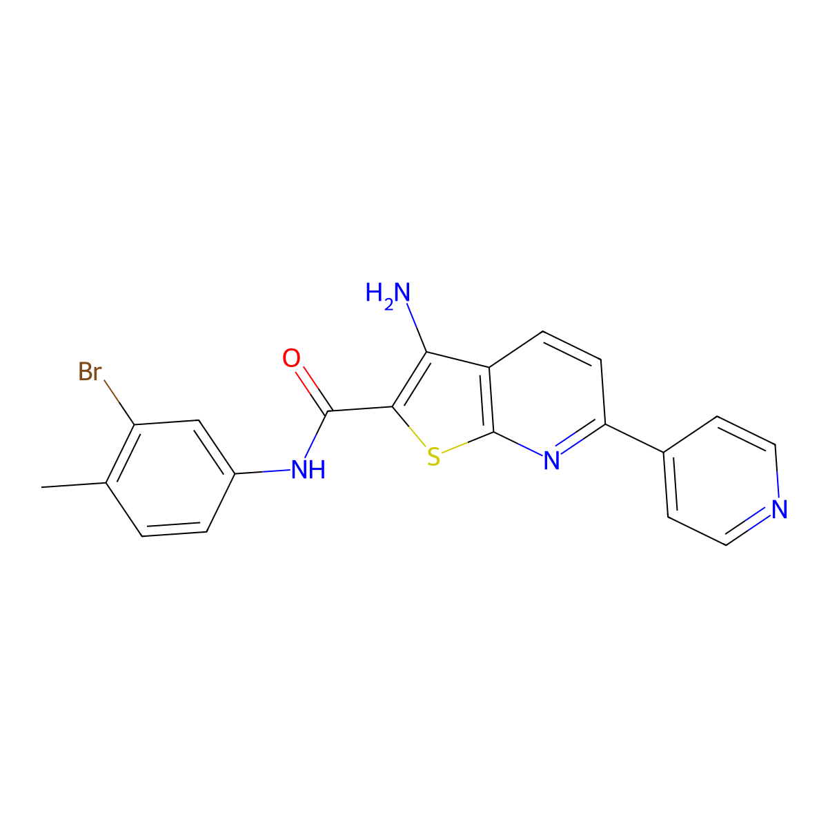 3-amino-N-(3-bromo-4-methylphenyl)-6-(pyridin-4-yl)thieno[2,3-b]pyridine-2-carboxamide molecular structure, CAS 626226-18-4