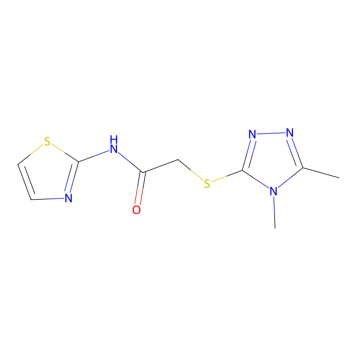 2-[(4,5-dimethyl-1,2,4-triazol-3-yl)sulfanyl]-N-(1,3-thiazol-2-yl)acetamide molecular structure, CAS 626226-78-6
