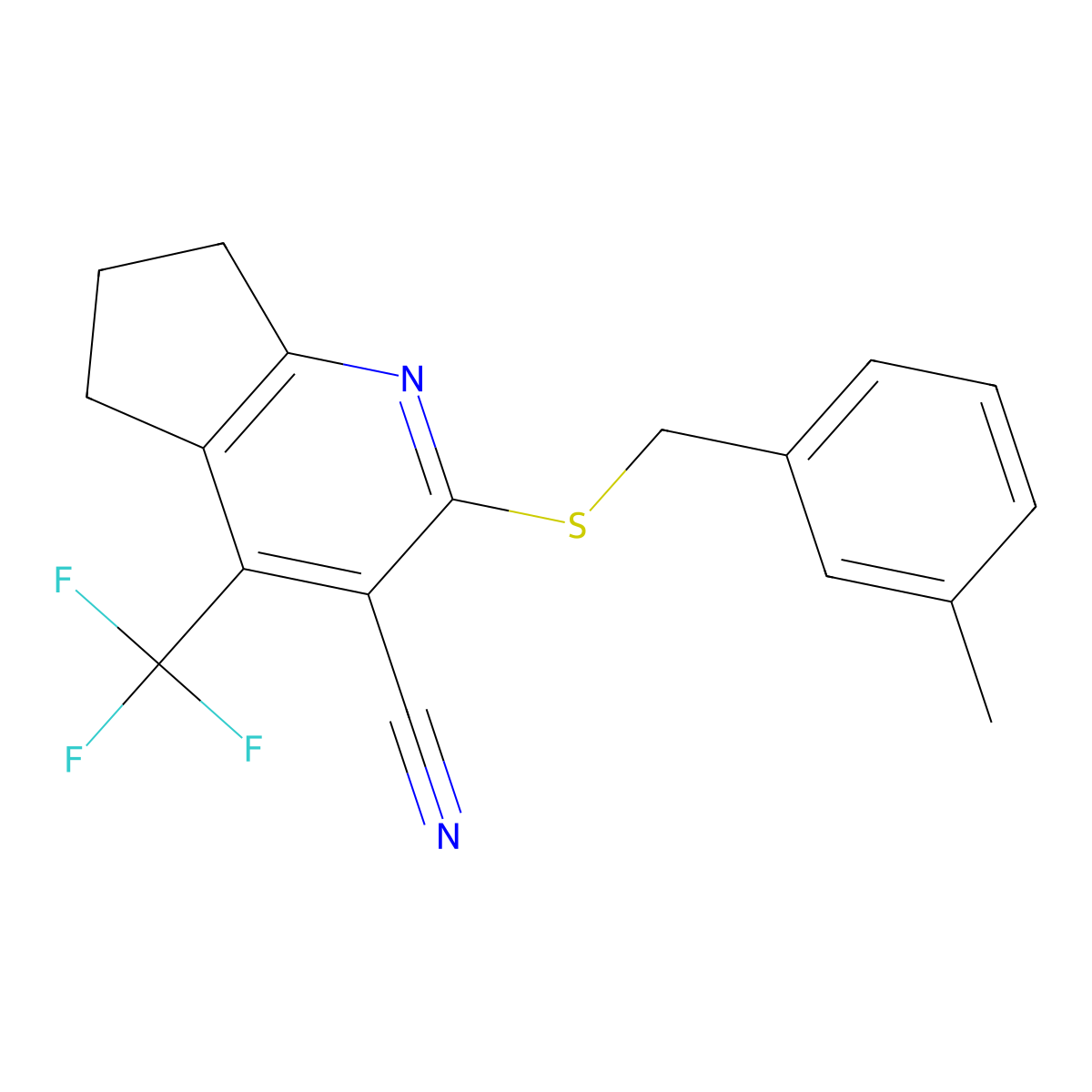 2-[(3-methylbenzyl)sulfanyl]-4-(trifluoromethyl)-6,7-dihydro-5H-cyclopenta[b]pyridine-3-carbonitrile molecular structure, CAS 626227-11-0