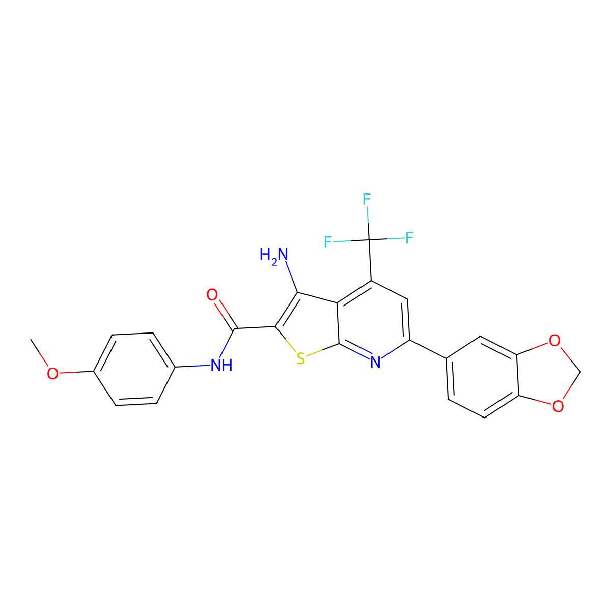 3-amino-6-(1,3-benzodioxol-5-yl)-N-(4-methoxyphenyl)-4-(trifluoromethyl)thieno[2,3-b]pyridine-2-carboxamide molecular structure, CAS 626227-65-4