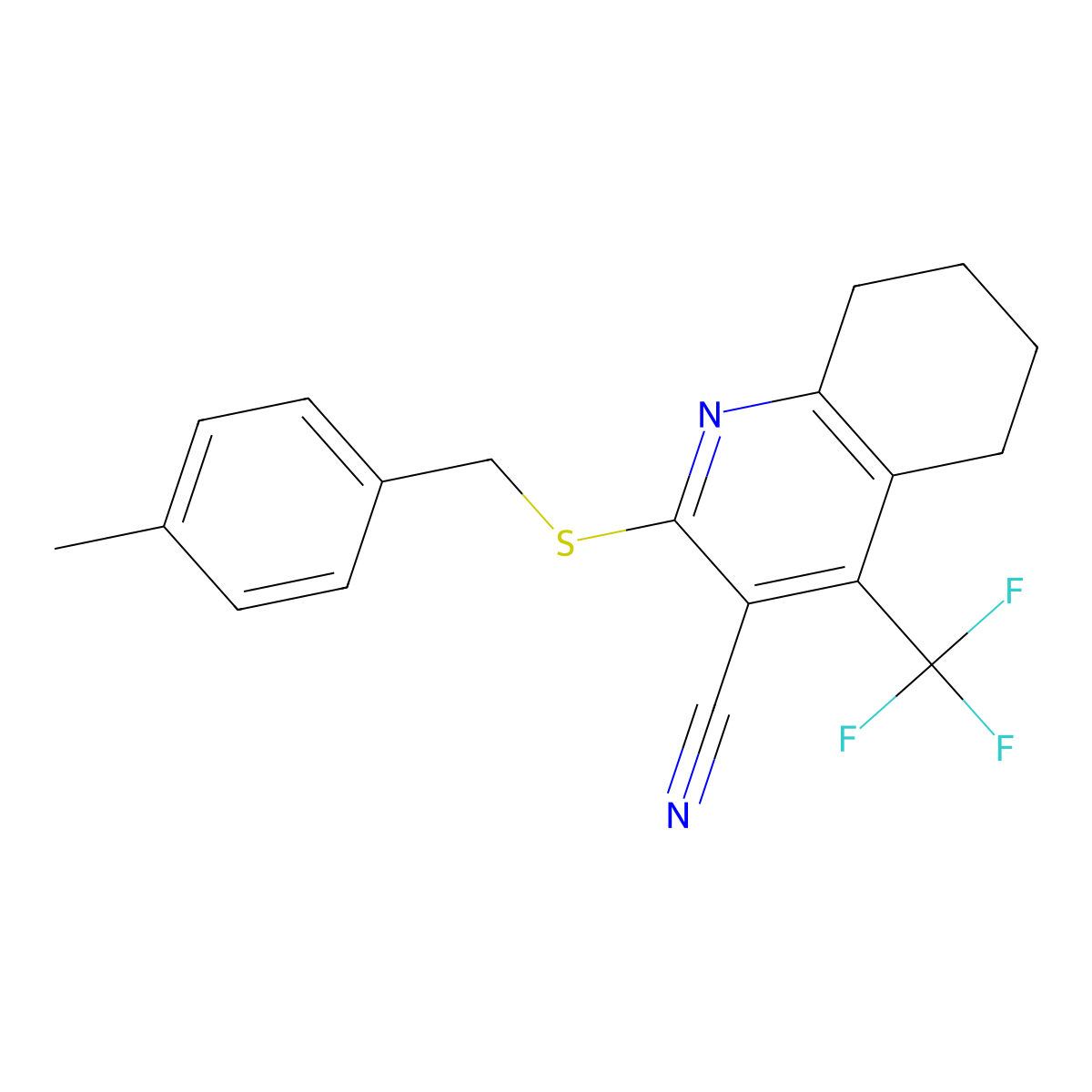 2-[(4-Methylphenyl)methylsulfanyl]-4-(trifluoromethyl)-5,6,7,8-tetrahydroquinoline-3-carbonitrile molecular structure, CAS 626227-69-8