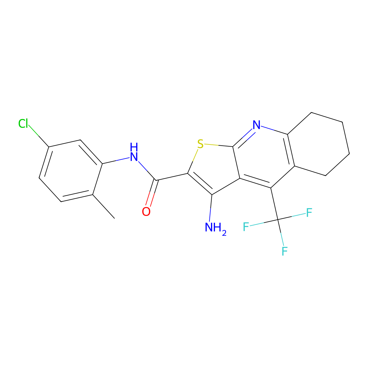 3-amino-N-(5-chloro-2-methylphenyl)-4-(trifluoromethyl)-5,6,7,8-tetrahydrothieno[2,3-b]quinoline-2-carboxamide molecular structure, CAS 626227-74-5