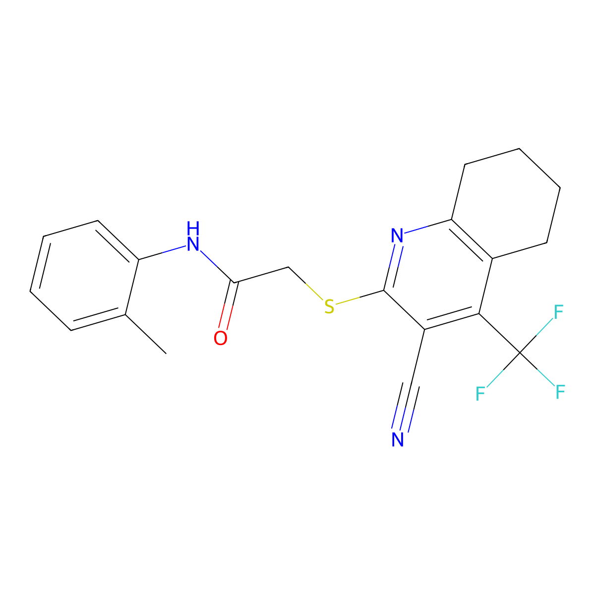 2-[[3-cyano-4-(trifluoromethyl)-5,6,7,8-tetrahydroquinolin-2-yl]sulfanyl]-N-(2-methylphenyl)acetamide molecular structure, CAS 626227-79-0