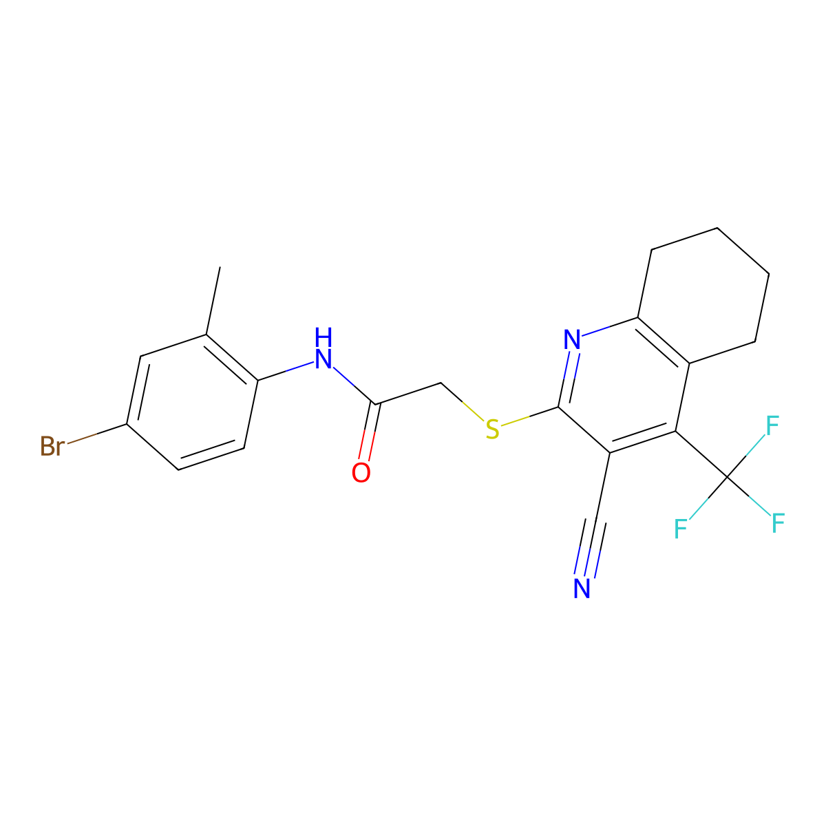 N-(4-bromo-2-methylphenyl)-2-[[3-cyano-4-(trifluoromethyl)-5,6,7,8-tetrahydroquinolin-2-yl]sulfanyl]acetamide molecular structure, CAS 626227-81-4