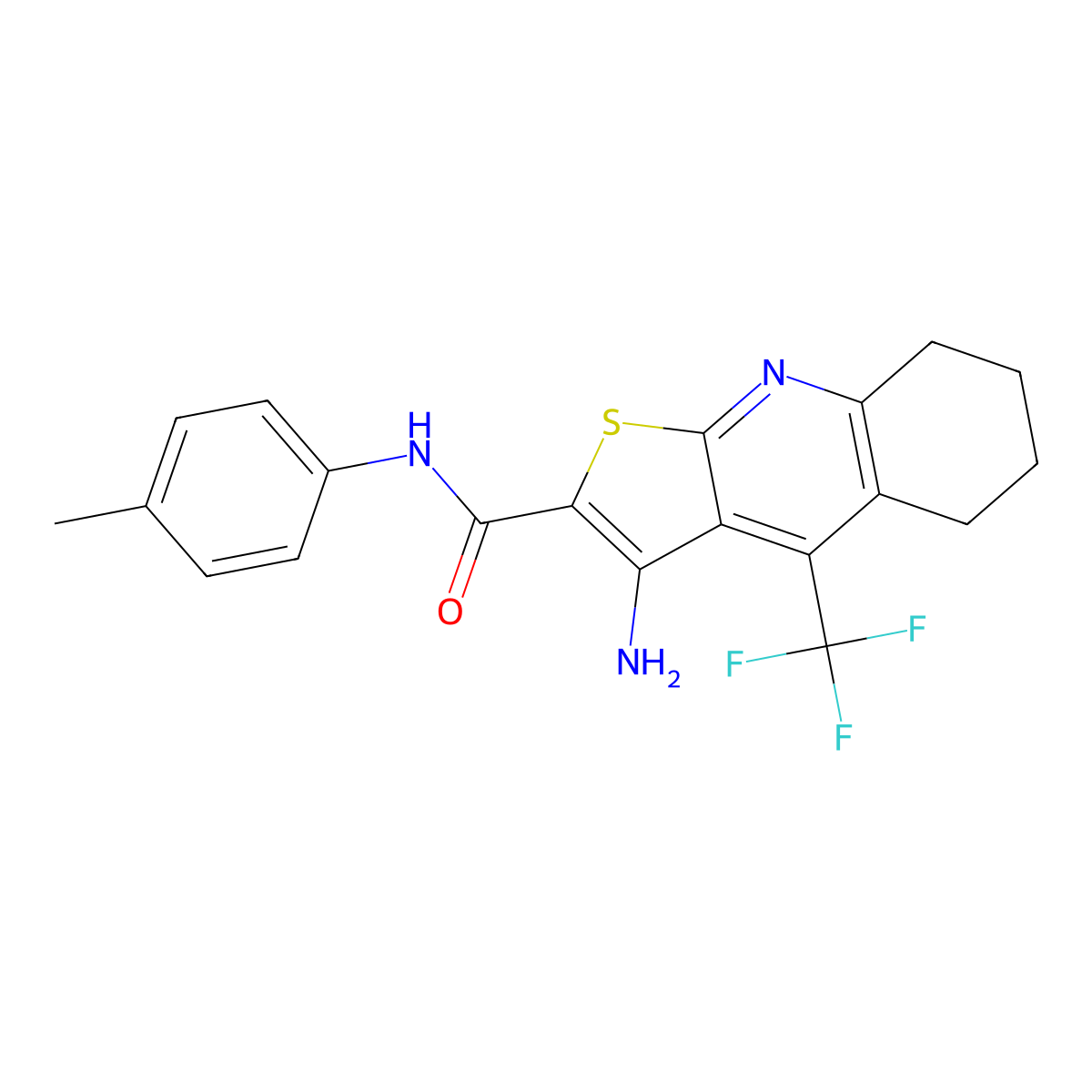 3-amino-N-(4-methylphenyl)-4-(trifluoromethyl)-5,6,7,8-tetrahydrothieno[2,3-b]quinoline-2-carboxamide molecular structure, CAS 626227-84-7