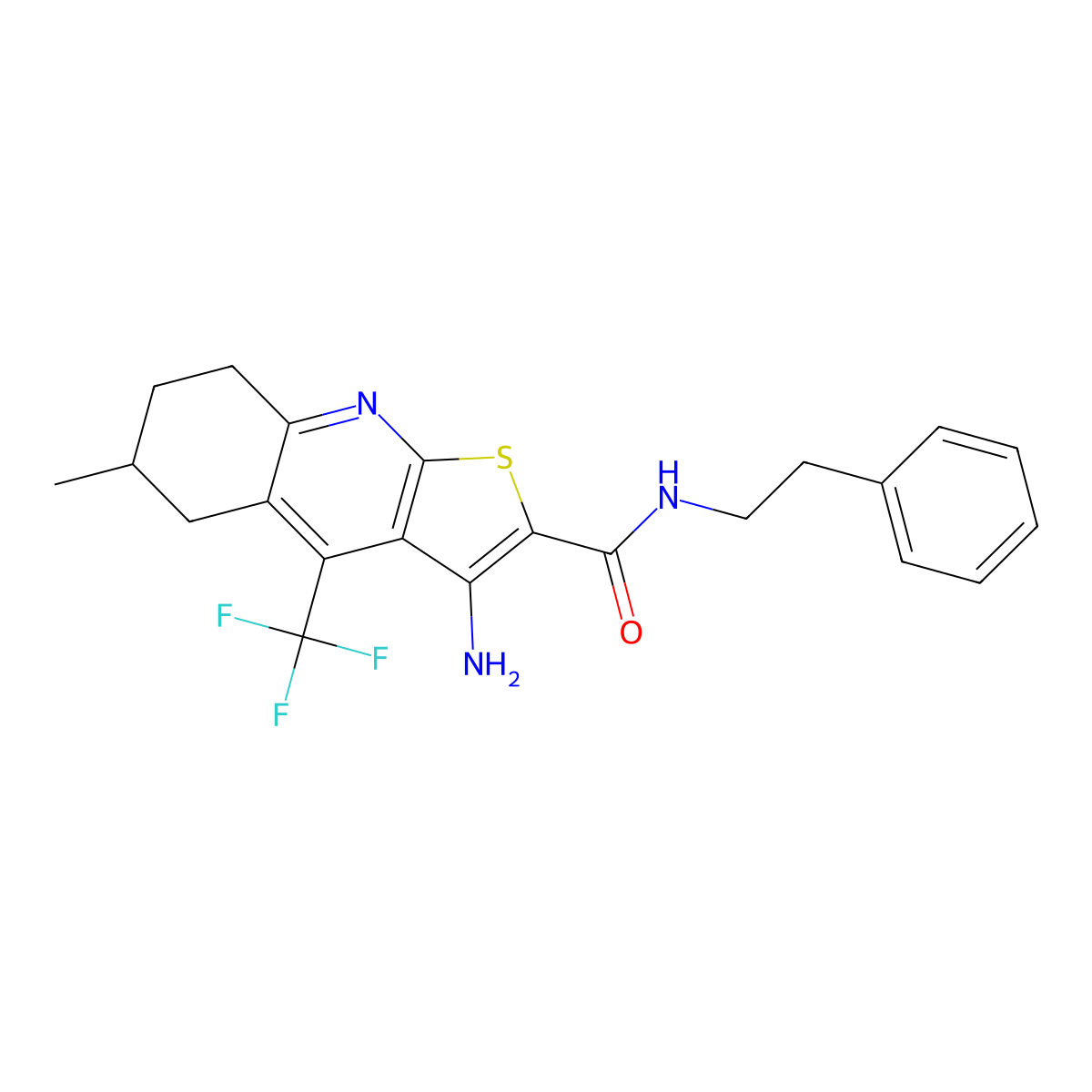 3-amino-6-methyl-N-phenethyl-4-(trifluoromethyl)-5,6,7,8-tetrahydrothieno[2,3-b]quinoline-2-carboxamide molecular structure, CAS 626228-10-2