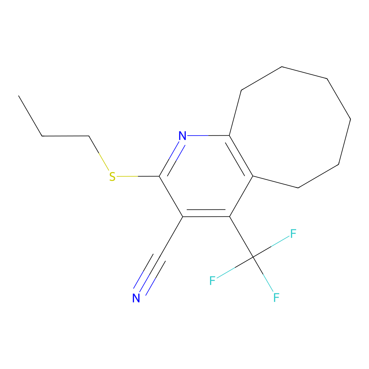 2-(Propylsulfanyl)-4-(trifluoromethyl)-5,6,7,8,9,10-hexahydrocycloocta[b]pyridine-3-carbonitrile molecular structure, CAS 626228-66-8