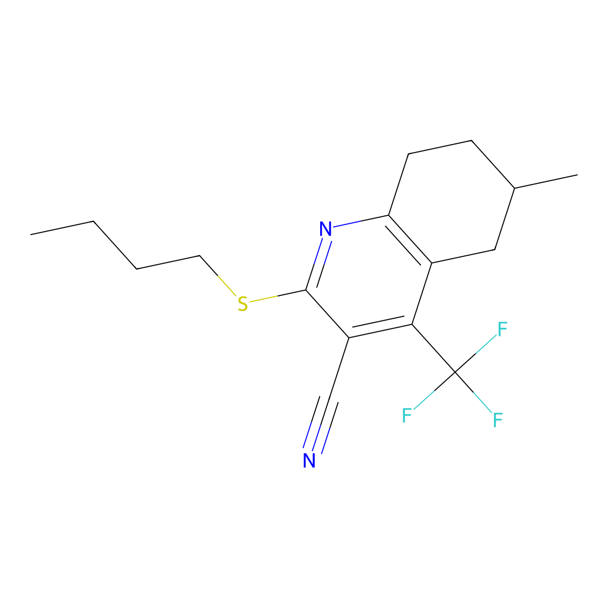 2-(Butylsulfanyl)-6-methyl-4-(trifluoromethyl)-5,6,7,8-tetrahydroquinoline-3-carbonitrile molecular structure, CAS 626228-67-9