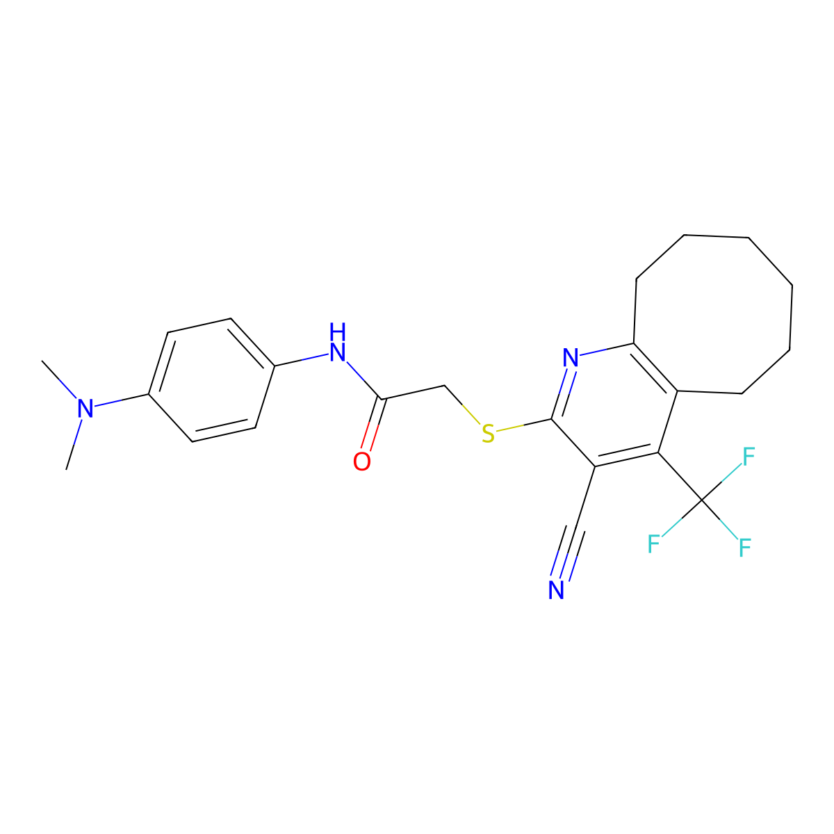 2-[[3-cyano-4-(trifluoromethyl)-5,6,7,8,9,10-hexahydrocycloocta[b]pyridin-2-yl]sulfanyl]-N-[4-(dimethylamino)phenyl]acetamide molecular structure, CAS 626228-70-4