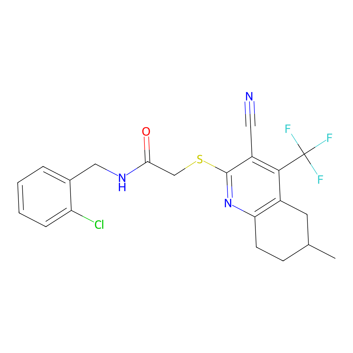 N-(2-chlorobenzyl)-2-{[3-cyano-6-methyl-4-(trifluoromethyl)-5,6,7,8-tetrahydro-2-quinolinyl]sulfanyl}acetamide molecular structure, CAS 626228-72-6