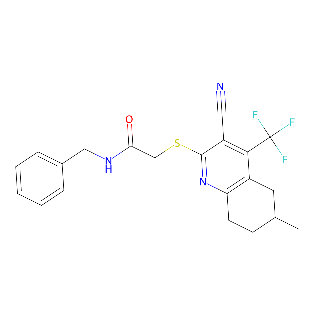 N-benzyl-2-{[3-cyano-6-methyl-4-(trifluoromethyl)-5,6,7,8-tetrahydroquinolin-2-yl]sulfanyl}acetamide molecular structure, CAS 626228-73-7