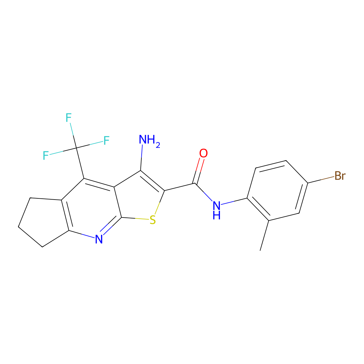 3-amino-N-(4-bromo-2-methylphenyl)-4-(trifluoromethyl)-6,7-dihydro-5H-cyclopenta[b]thieno[3,2-e]pyridine-2-carboxamide molecular structure, CAS 626228-80-6