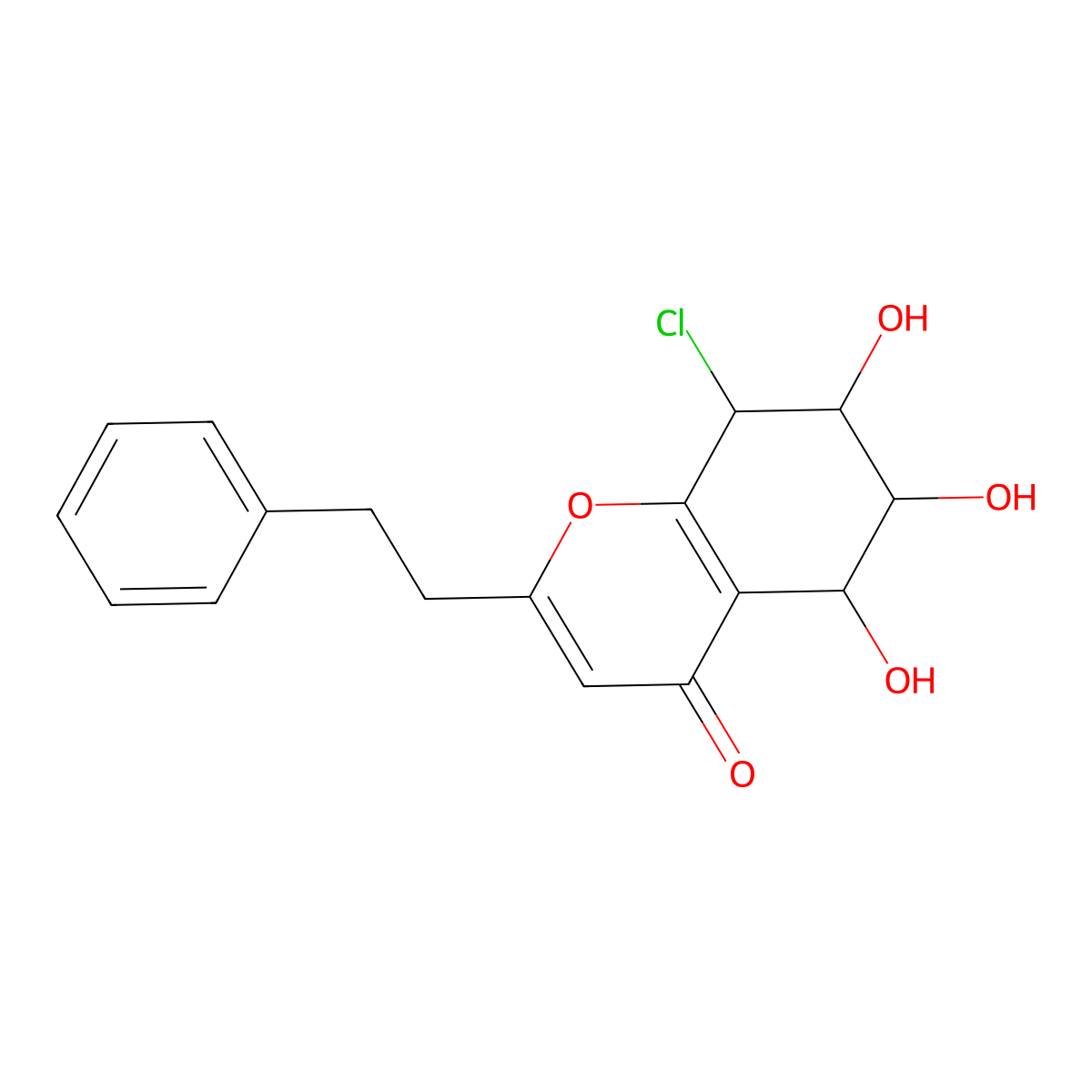 8-Chloro-2-(2-phenylethyl)-5,6,7-trihydroxy-5,6,7,8-tetrahydrochromone molecular structure, CAS 626236-06-4