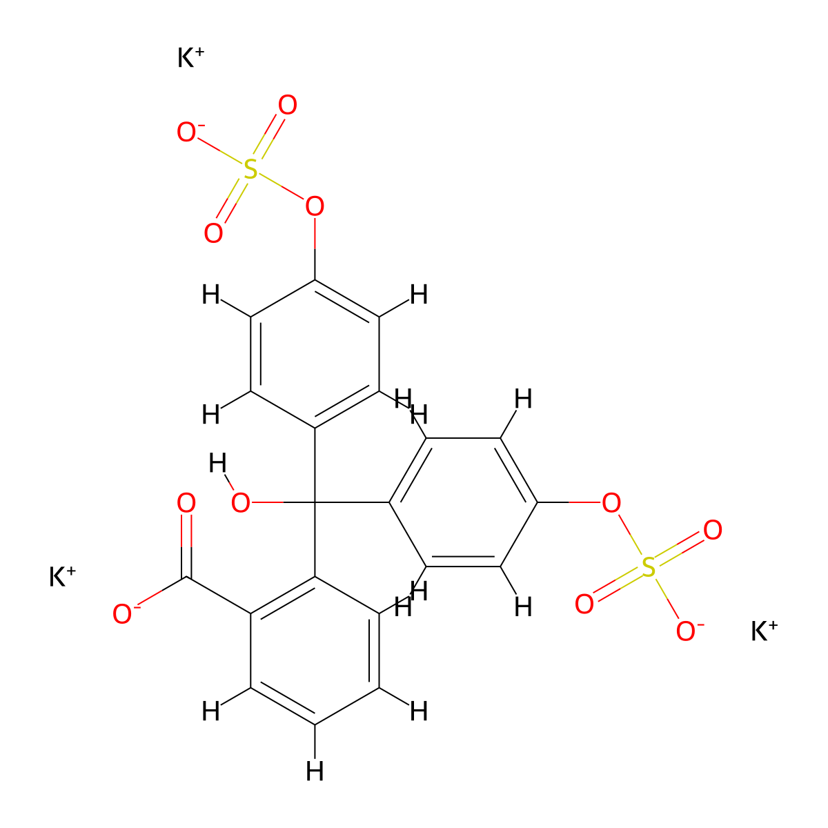 Benzoic acid, 2-[hydroxybis[4-(sulfooxy)phenyl]methyl]-, potassium salt (1:3) molecular structure, CAS 62625-16-5