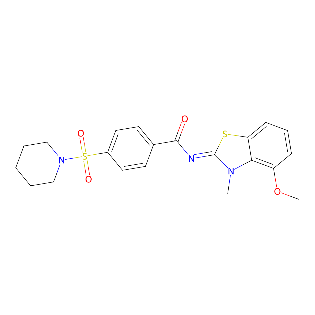 N-(4-methoxy-3-methyl-1,3-benzothiazol-2-ylidene)-4-piperidin-1-ylsulfonylbenzamide molecular structure, CAS 6263-21-4