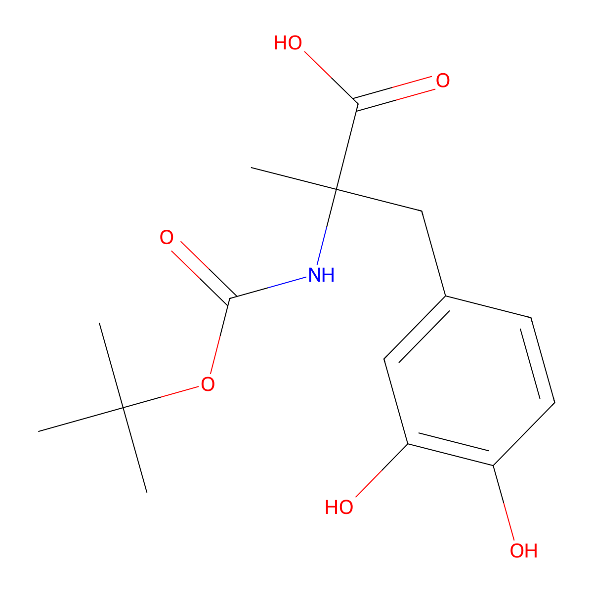 (2S)-2-{[(tert-butoxy)carbonyl]amino}-3-(3,4-dihydroxyphenyl)-2-methylpropanoic acid molecular structure, CAS 62631-37-2