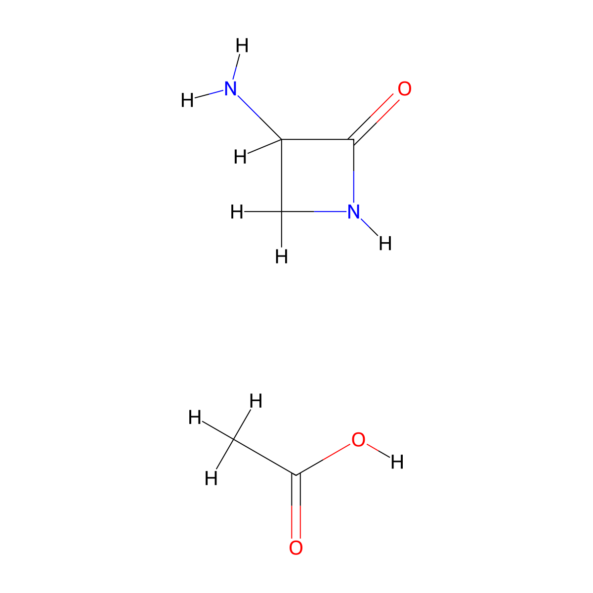 3-Aminoazetidin-2-one, acetic acid molecular structure, CAS 62634-85-9