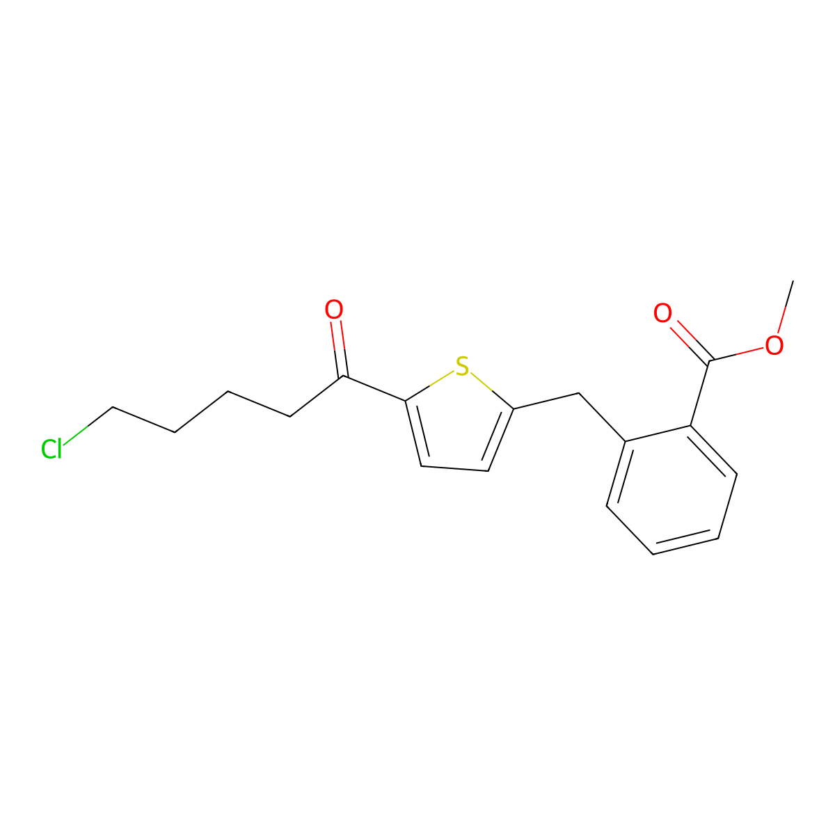 Methyl 2-((5-(5-chloro-1-oxopentyl)-2-thienyl)methyl)benzoate molecular structure, CAS 62636-88-8