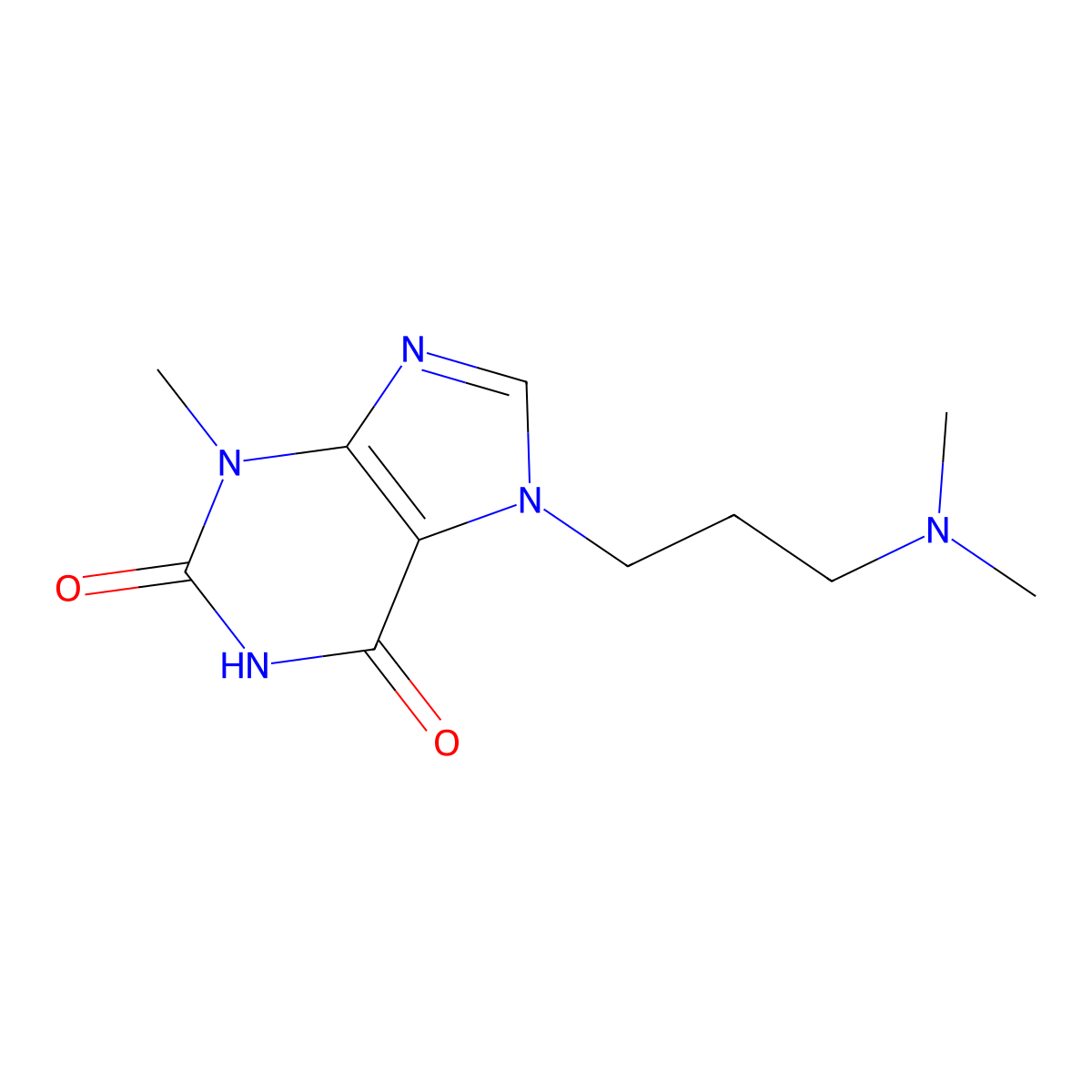 7-[3-(dimethylamino)propyl]-3-methyl-3,7-dihydro-1H-purine-2,6-dione molecular structure, CAS 62637-01-8