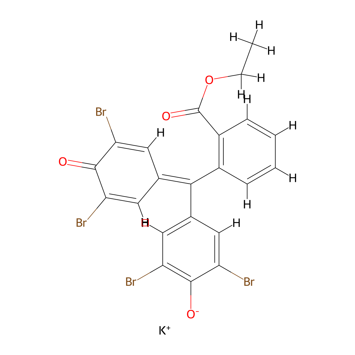 Potassium ethyl 2-((3,5-dibromo-4-oxidophenyl)(3,5-dibromo-4-oxo-2,5-cyclohexadien-1-ylidene)methyl)benzoate molecular structure, CAS 62637-91-6