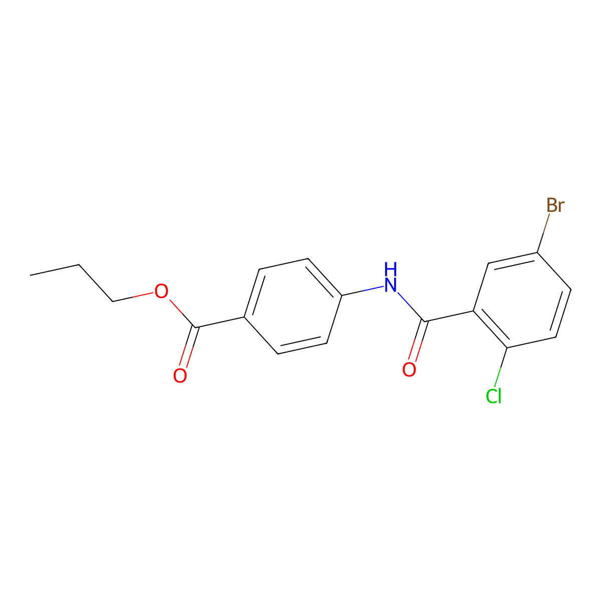 Propyl 4-[(5-bromo-2-chlorobenzoyl)amino]benzoate molecular structure, CAS 6264-18-2
