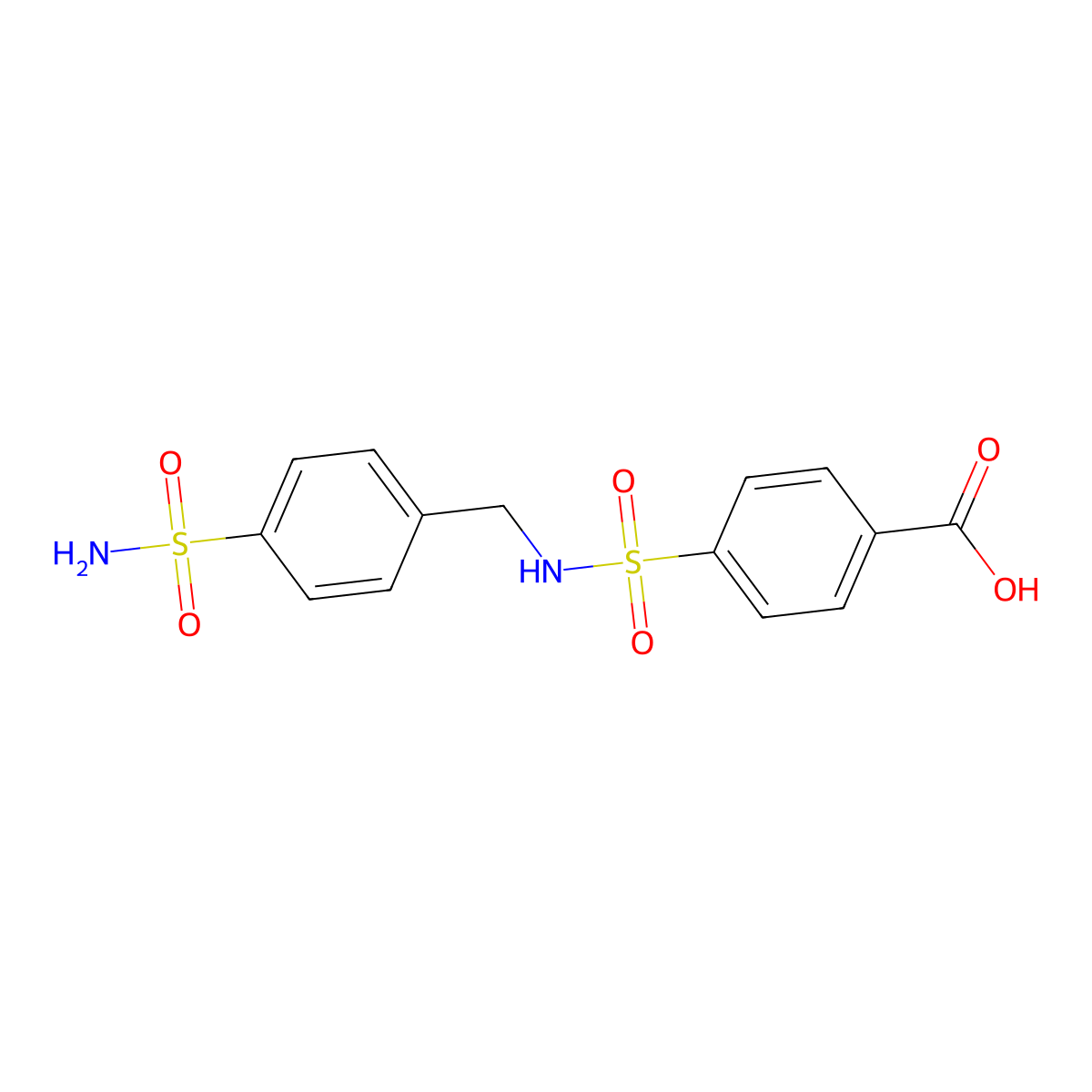 Benzoic acid, 4-((((4-(aminosulfonyl)phenyl)methyl)amino)sulfonyl)- molecular structure, CAS 62646-36-0