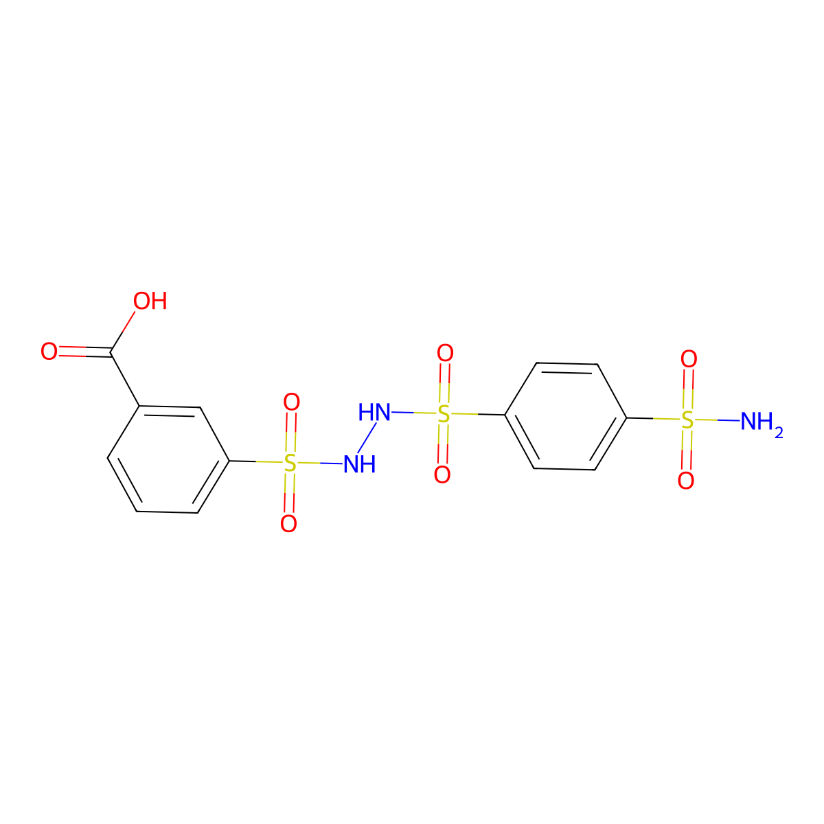 Benzoic acid, 4-((2-((4-(aminosulfonyl)phenyl)sulfonyl)hydrazino)sulfonyl)- molecular structure, CAS 62646-44-0