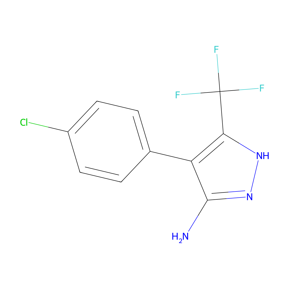 4-(4-Chlorophenyl)-5-(trifluoromethyl)-1H-pyrazol-3-amine molecular structure, CAS 62649-32-5