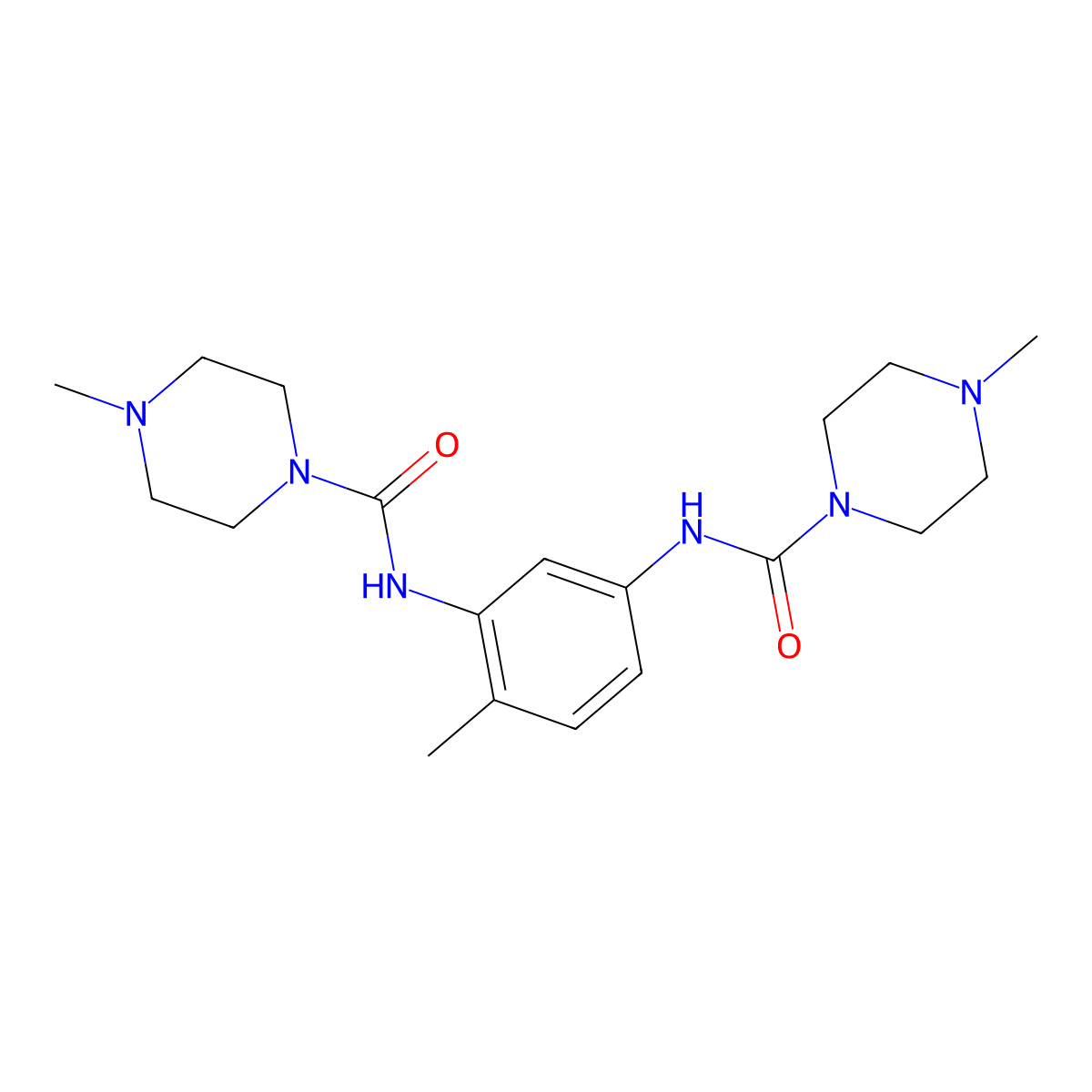 4-methyl-N-[2-methyl-5-[(4-methylpiperazine-1-carbonyl)amino]phenyl]piperazine-1-carboxamide molecular structure, CAS 6266-74-6