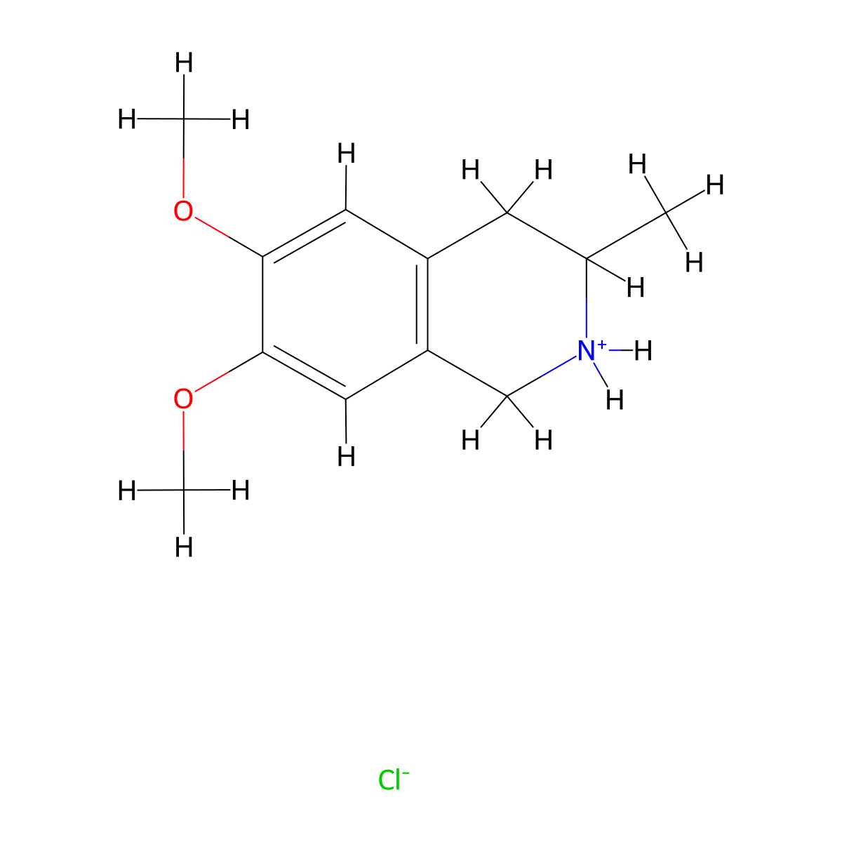 Isoquinoline, 1,2,3,4-tetrahydro-6,7-dimethoxy-3-methyl-, hydrochloride molecular structure, CAS 6266-97-3