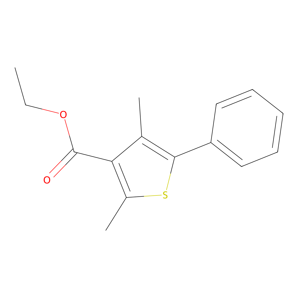 Ethyl 2,4-dimethyl-5-phenylthiophene-3-carboxylate molecular structure, CAS 62664-46-4