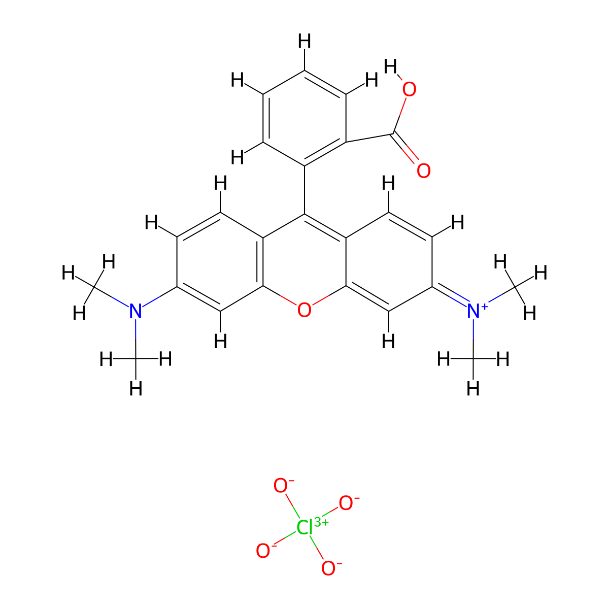 Xanthylium, 9-(2-carboxyphenyl)-3,6-bis(dimethylamino)-, perchlorate (1:1) molecular structure, CAS 62669-72-1