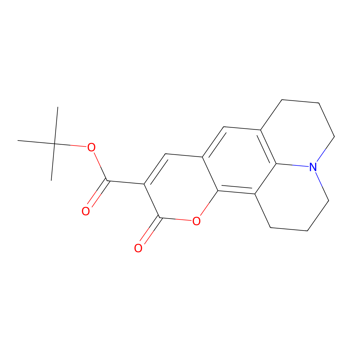 1H,5H,11H-[1]Benzopyrano[6,7,8-ij]quinolizine-10-carboxylic acid, 2,3,6,7-tetrahydro-11-oxo-, 1,1-dimethylethyl ester molecular structure, CAS 62669-75-4
