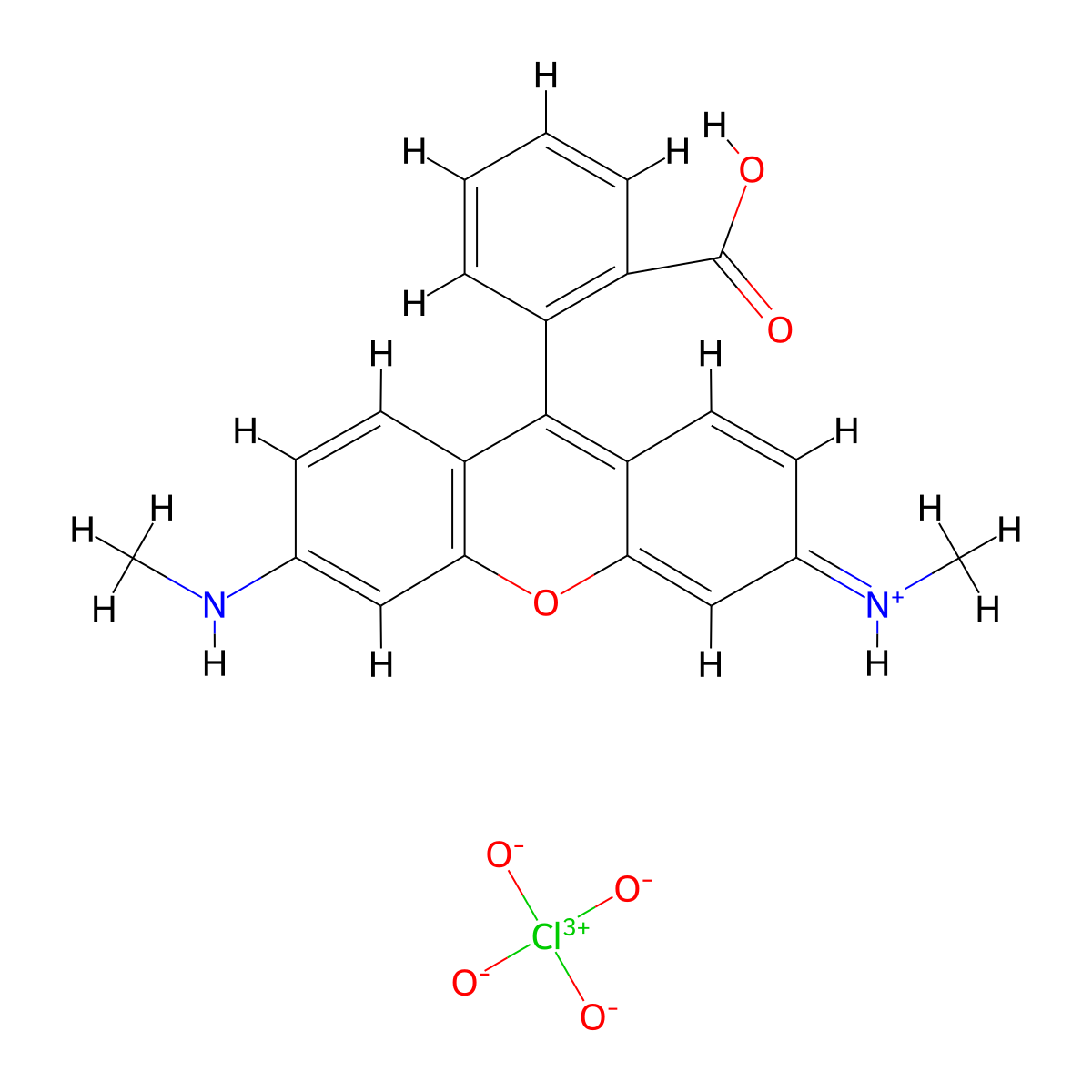 Xanthylium, 9-(2-carboxyphenyl)-3,6-bis(methylamino)-, perchlorate molecular structure, CAS 62669-77-6