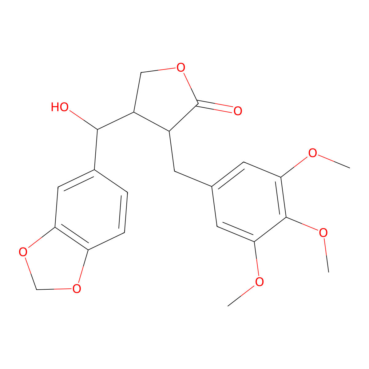 4-[1,3-Benzodioxol-5-yl(hydroxy)methyl]-3-(3,4,5-trimethoxybenzyl)dihydrofuran-2(3h)-one molecular structure, CAS 6267-80-7