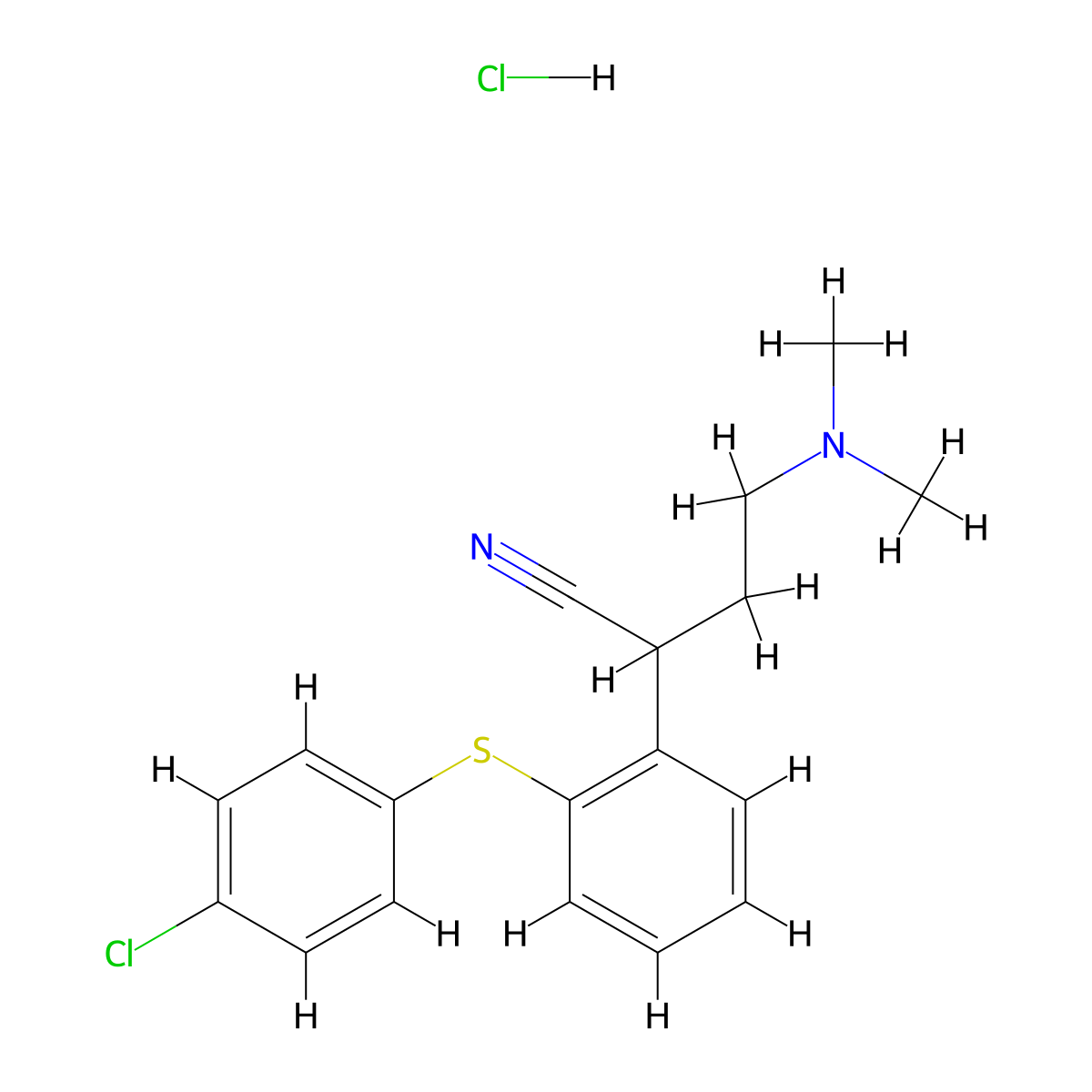 Benzeneacetonitrile, 2-((4-chlorophenyl)thio)-alpha-(2-(dimethylamino)ethyl)-, monohydrochloride molecular structure, CAS 62674-72-0