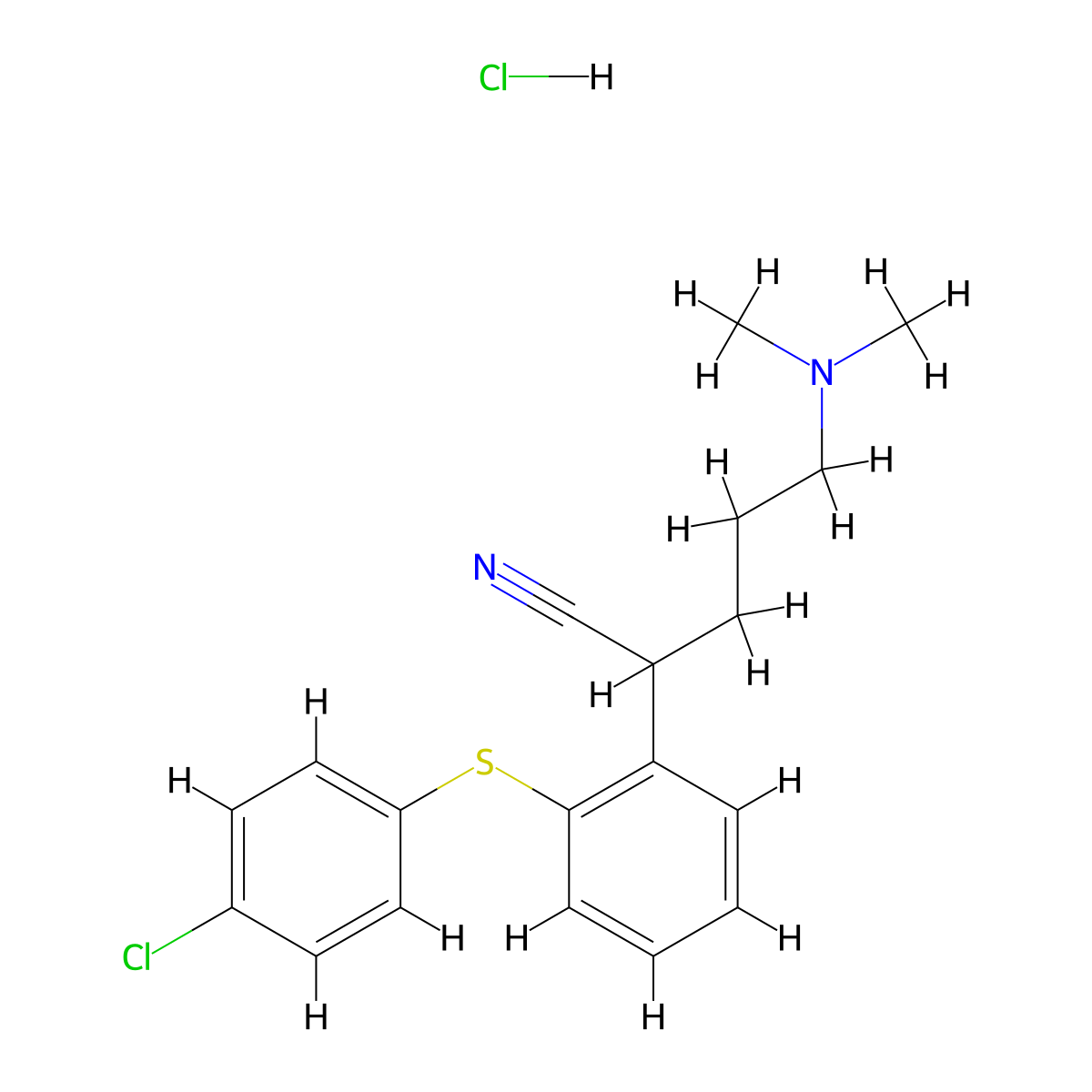 Benzeneacetonitrile, 2-((4-chlorophenyl)thio)-alpha-(3-(dimethylamino)propyl)-, monohydrochloride molecular structure, CAS 62674-73-1