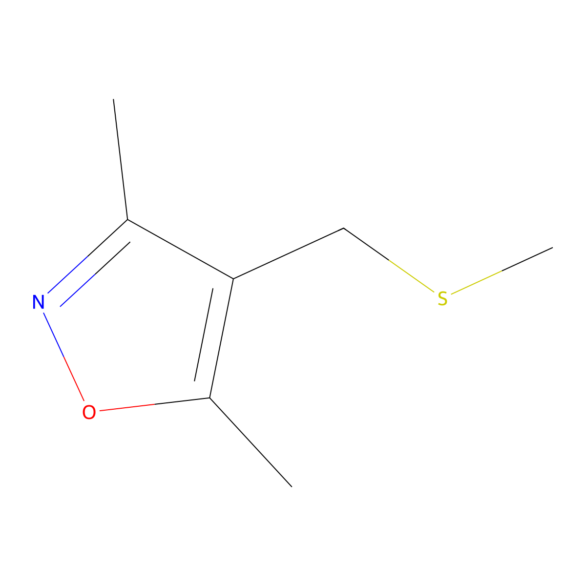 3,5-Dimethyl-4-((methylthio)methyl)isoxazole molecular structure, CAS 62679-06-5
