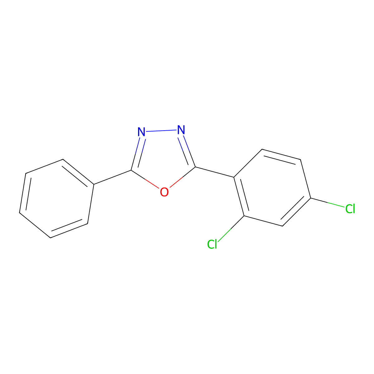 2-(2,4-Dichlorophenyl)-5-phenyl-1,3,4-oxadiazole molecular structure, CAS 62682-01-3