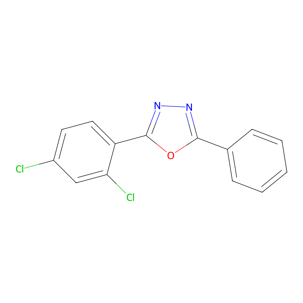 2-(2,4-Dichlorophenyl)-5-phenyl-1,3,4-oxadiazole molecular structure, CAS 62682-01-3