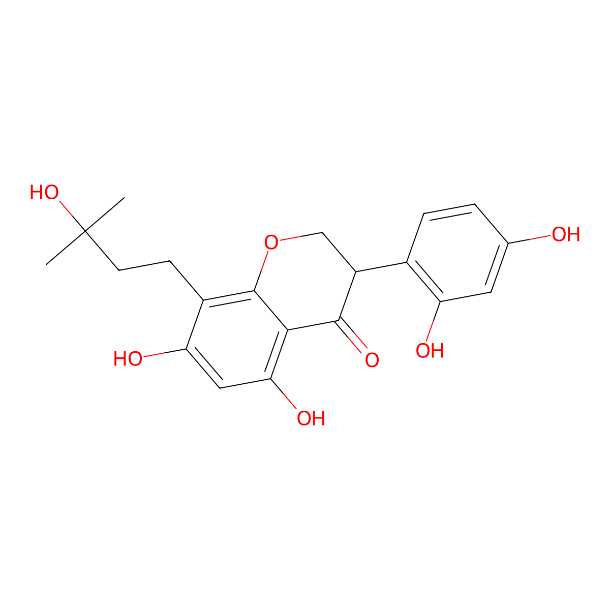 3-(2,4-Dihydroxyphenyl)-2,3-dihydro-5,7-dihydroxy-8-(3-hydroxy-3-methylbutyl)-4H-1-benzopyran-4-one molecular structure, CAS 62682-11-5