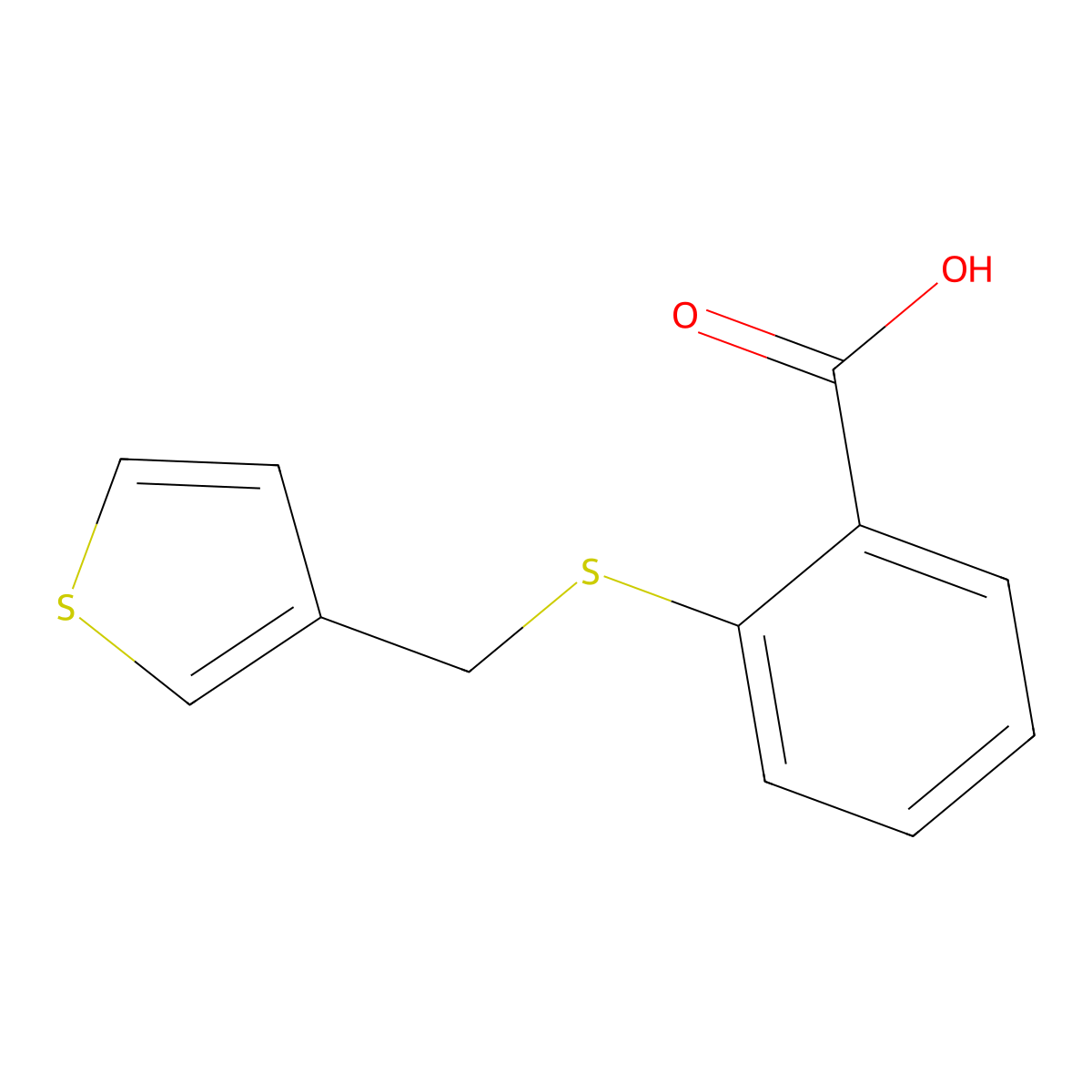 2-(((Thiophen-3-yl)methyl)sulfanyl)benzoic acid molecular structure, CAS 62688-29-3