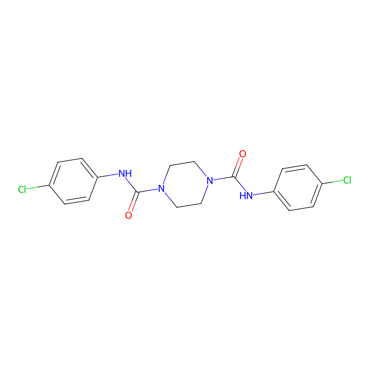 1,4-Piperazinedicarboxamide, n1,n4-bis(4-chlorophenyl)- molecular structure, CAS 6269-42-7