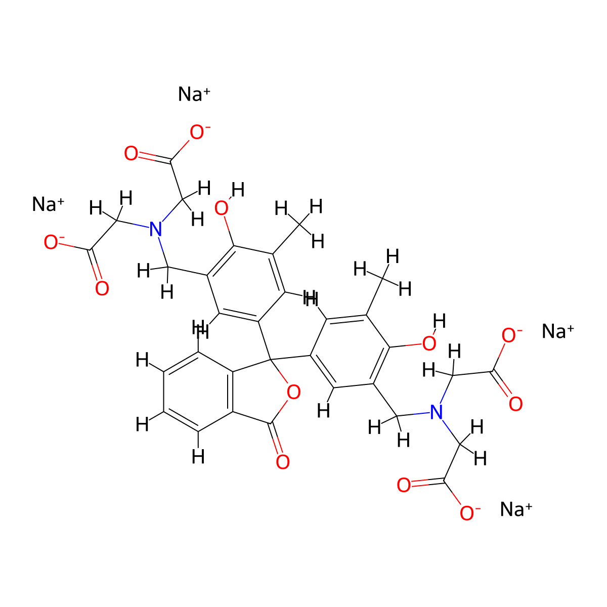 Glycine, N,N'-[(3-oxo-1(3H)-isobenzofuranylidene)bis[(6-hydroxy-5-methyl-3,1-phenylene)methylene]]bis[N-(carboxymethyl)-, sodium salt (1:4) molecular structure, CAS 62698-54-8