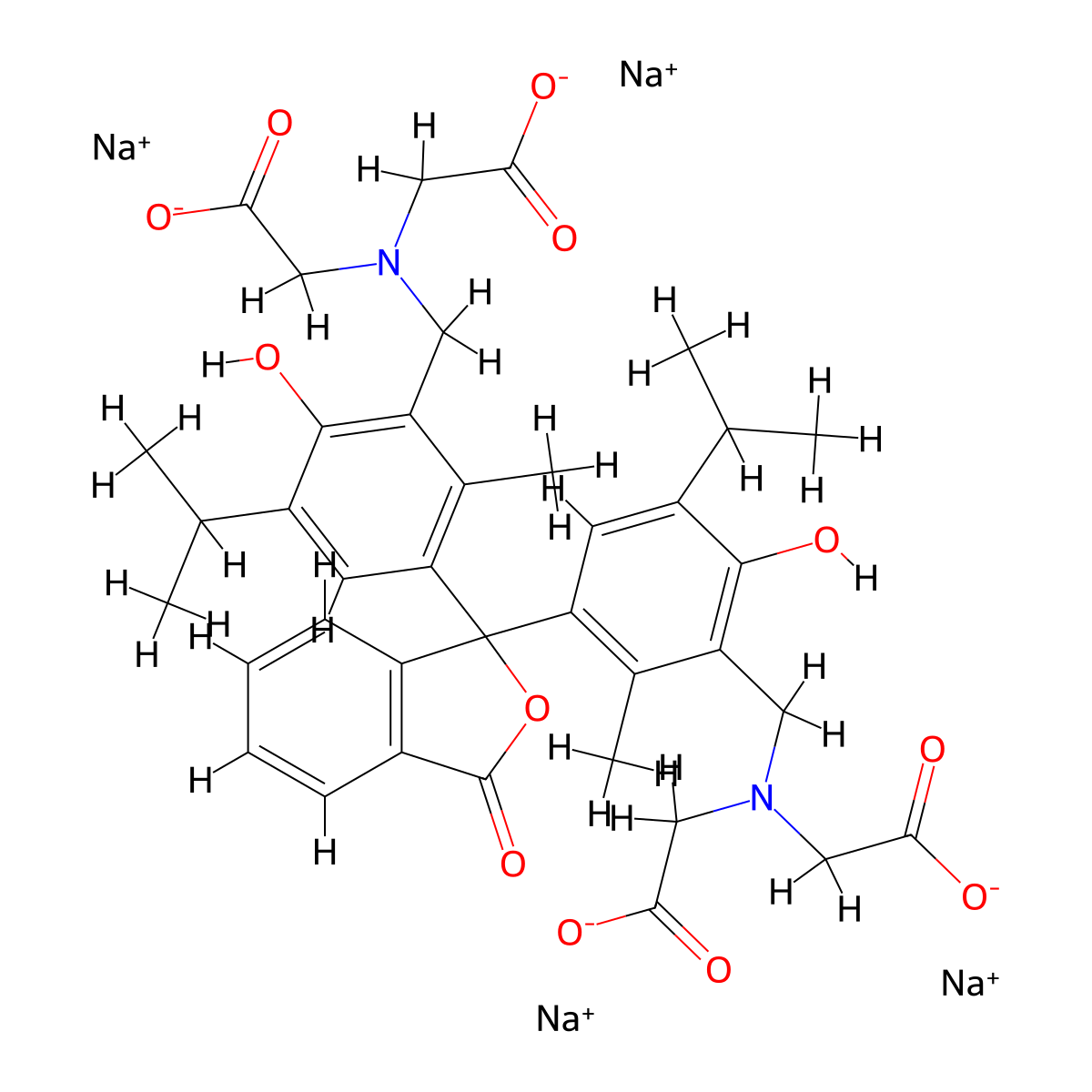Glycine, N,N'-[(3-oxo-1(3H)-isobenzofuranylidene)bis[[6-hydroxy-2-methyl-5-(1-methylethyl)-3,1-phenylene]methylene]]bis[N-(carboxymethyl)-, sodium salt (1:4) molecular structure, CAS 62698-55-9