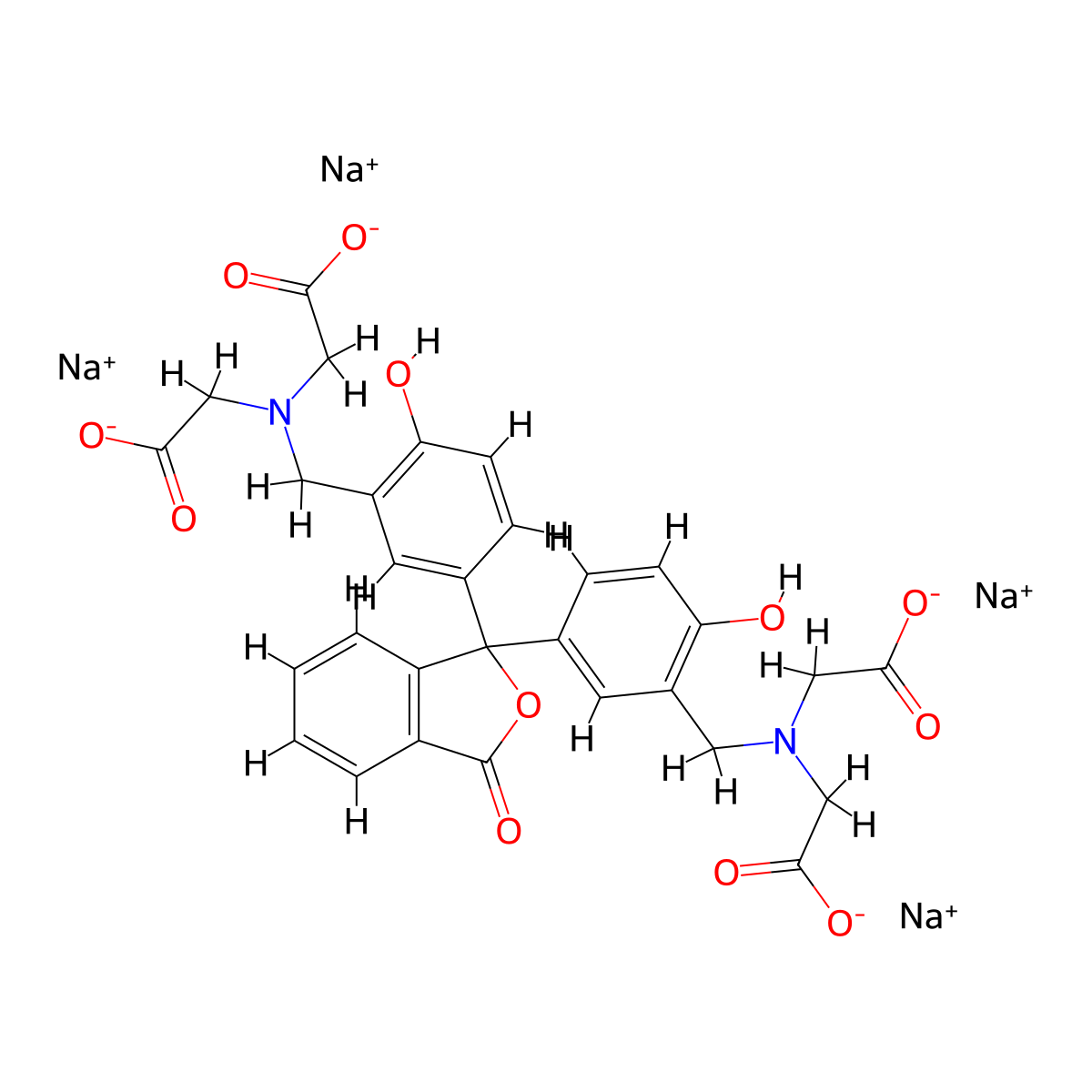 Glycine, N,N'-((3-oxo-1(3H)-isobenzofuranylidene)bis((6-hydroxy-3,1-phenylene)methylene))bis(N-(carboxymethyl)-, sodium salt (1:4) molecular structure, CAS 62698-58-2