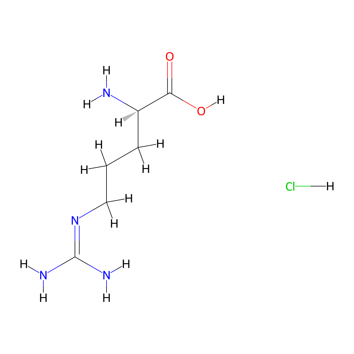 Arginine hydrochloride, D- molecular structure, CAS 627-75-8